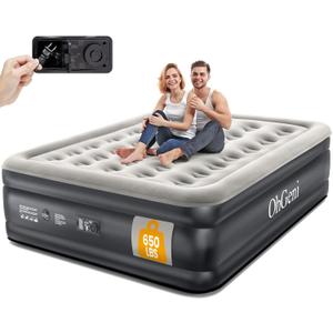 OhGeni Queen Air Mattress with Built in Pump, 18 Raised Comfort Inflatable Mattress, Quiet Surface Portable Blow Up Mattress, Air Bed for Home and Guest, Colchone Inflable, 650 lbs Max (Black)