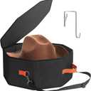 kushon Hat Storage Box for Women & Men, Hardboard Support Hat Boxes with 1 Door Hook Hat Organizer, Cowboy Hat Box for Travel, Hat Bag Hat Case (Black)