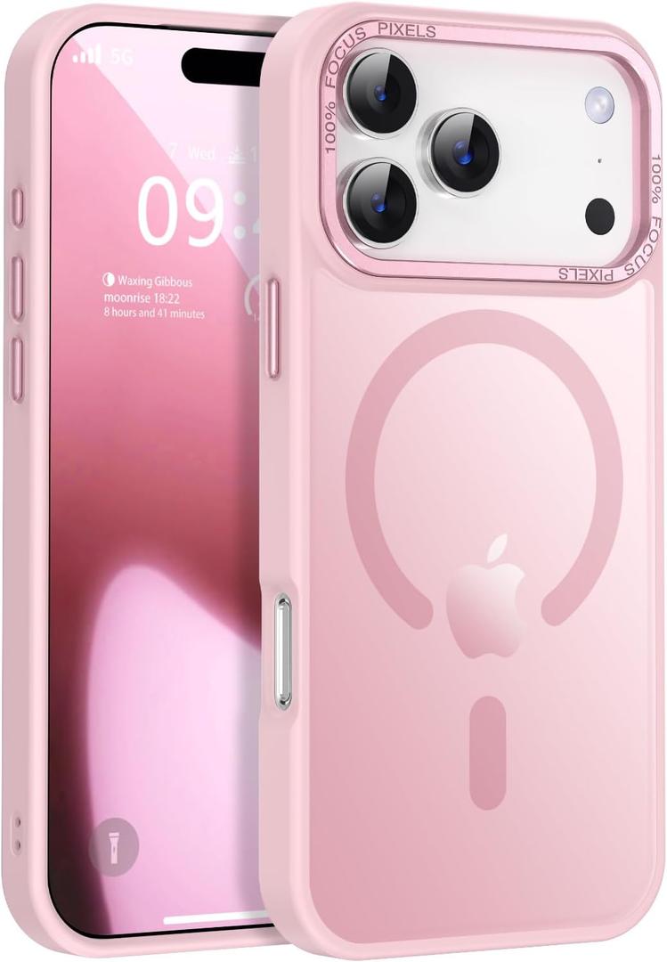 Newfuture Magnetic for iPhone 17 Pro Case [Compatible with Magsafe] [Military Grade Drop Protection] Translucent Matte Anti-Scratch Shockproof Protective Phone Cover 6.3 Inch, Tender Pink