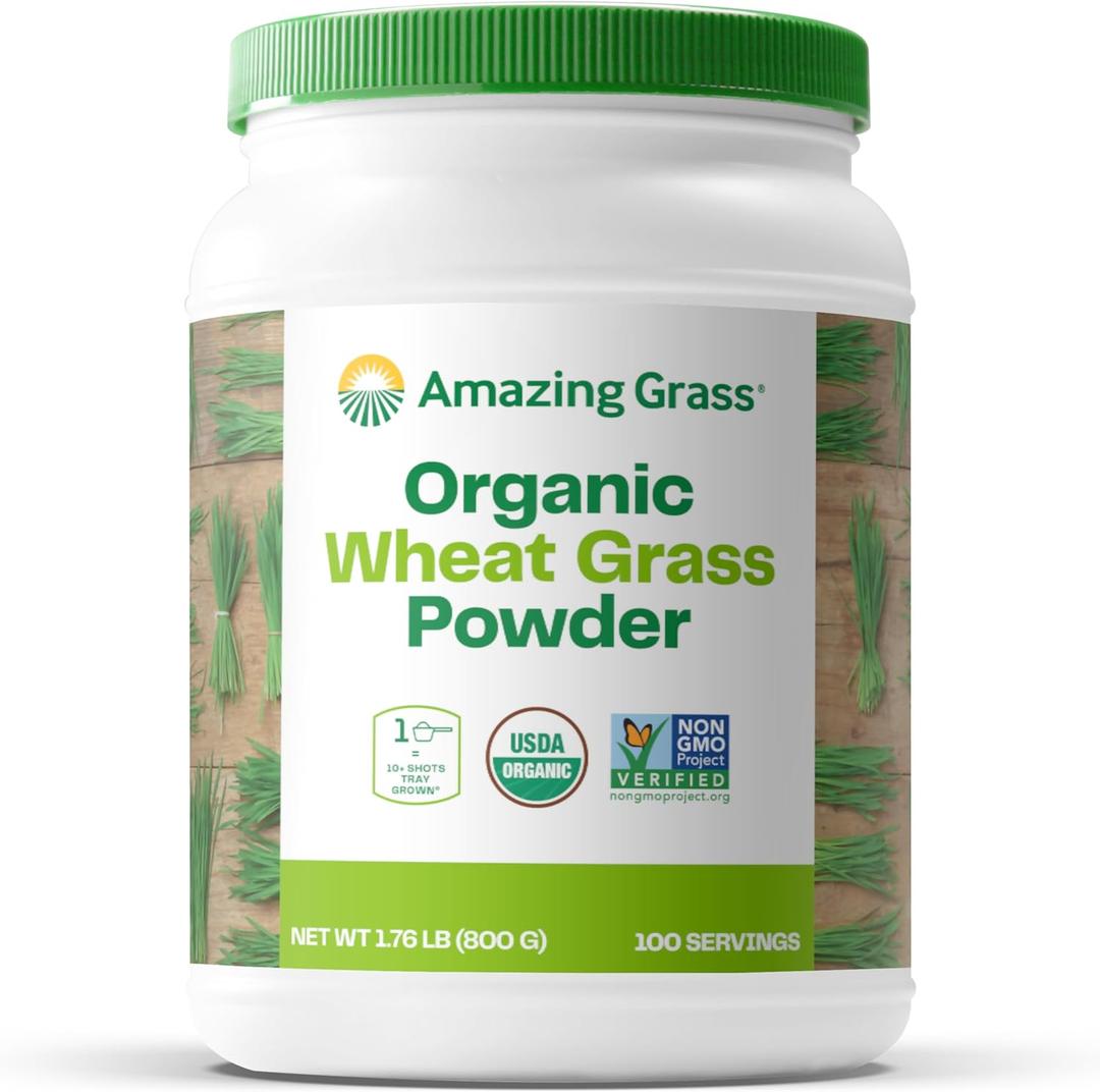 Amazing Grass Wheat Grass Powder: 100% Whole-Leaf Wheat Grass Powder for Energy, Detox & Immunity Support, Chlorophyll Providing Greens, 100 Servings BBD 04/2026