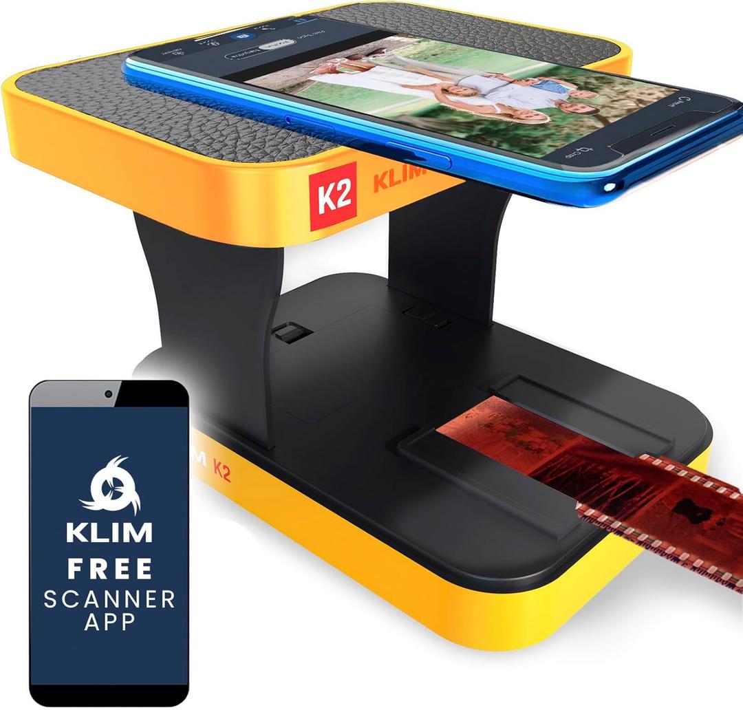 KLIM K2 Mobile Film Scanner 35mm + New + Positive & Negative Scanner + Slide Scanner + Photo Scanner + 35mm Color Film Developing Kit Essential + Your own 35mm Film Developing Service at Home