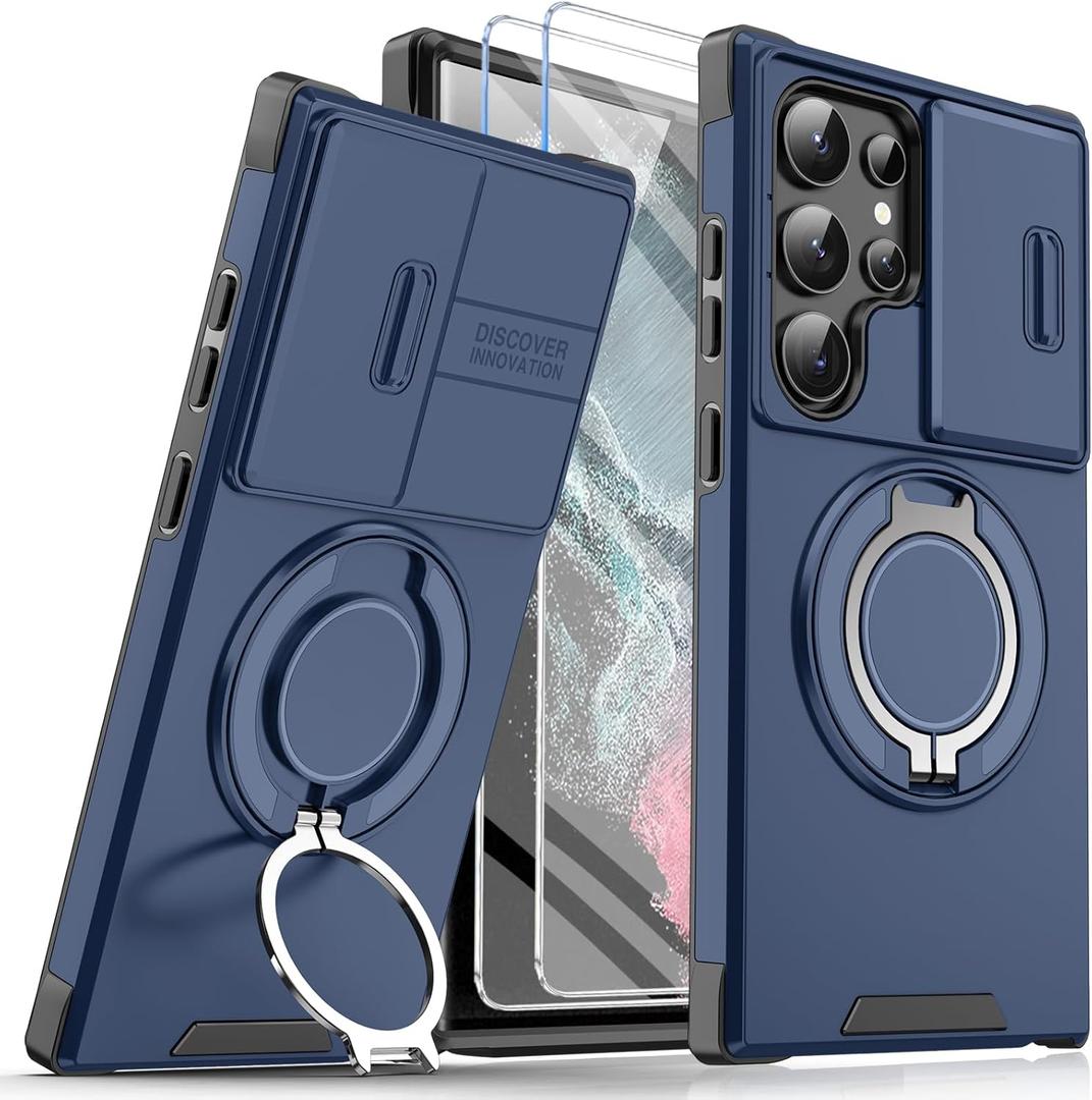 Heavy Duty Case for Samsung Galaxy S22 Ultra Case Military Grade Shockproof Rugged S22 Ultra 5G Phone Case for Samsung Galaxy S22 Ultra Protective Cover with Ring Magnetic Kickstand (Blue)