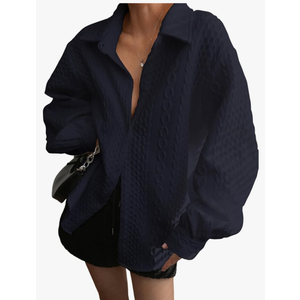 Fisoew Womens Oversized Button Down Shirts Textured Collared Long Sleeve Shacket Casual Fall Blouses Tops, Small