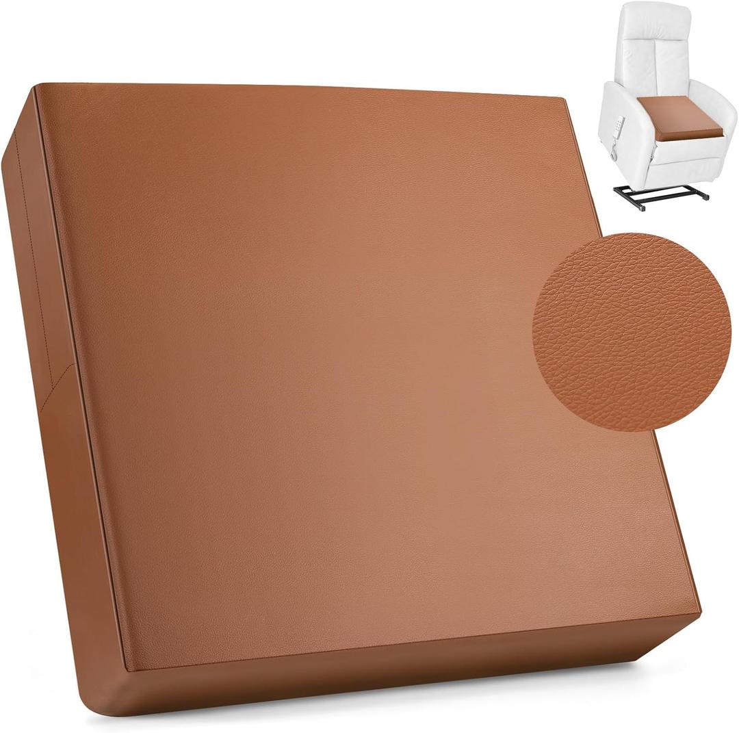 Menkxi 20 x 20 x 5 Inch Leather Memory Foam Seat Cushion for Chair Extra Large Chair Cushions with Cover Waterproof Non Slip Thick Pad for Recliner Couches, Relief and Comfort(Brown)