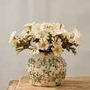 SIDUCAL Ceramic Green and Beige Vase with Wide Mouth Lace, 4.84 Inch Cracked Chinoiserie Rustic Farmhouse Vases, Pastoral Retro Vase for Home Decor, Table, Living Room, Bathroom, Shelf, Wedding