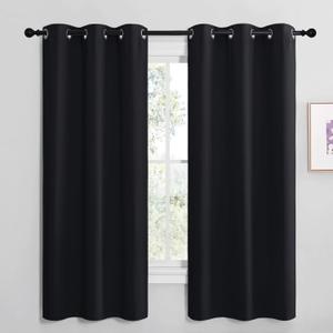 NICETOWN Bathroom Blackout Thermal Curtains and Drapes, Black Solid Thermal Insulated Grommet Blackout Drapery Panels for Window (2 Panels, 42 inches Wide by 68 inches Long, Black)