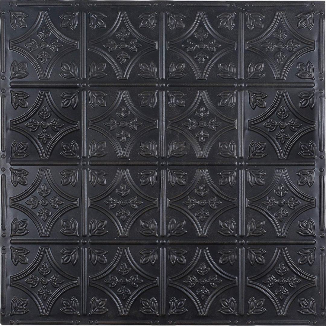 Tin Wall Tiles 24x24 Nail-Up, Stair Risers, Metal Ceiling Tiles, 5 Pack (Black), 24x24" 5pcs