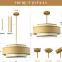 20" Golden Drum Chandelier with White Linen Lampshade 4-Light Modern Farmhouse Chandelier Light Fixture for Dining Room, Kitchen Island, Foyer, Entryway Bedroom