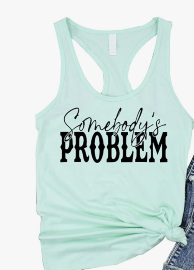 AEARGIV Womens Somebody's Problem Tank Tops Country Music Tees Western Cowboy Cowgirl Shirt, L