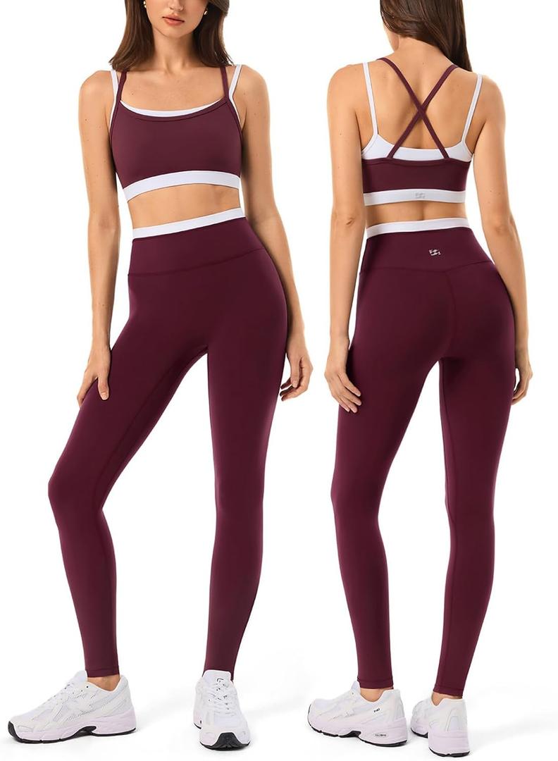 2 Pieces Workout Sets for Women,Seamless Yoga Leggings with Padded Sports Bras,Athletic Matching Outfits,Gym,Casual, Medium
