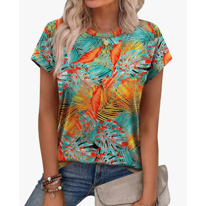 Alaroo Womens Summer Tops Short Sleeve Shirts Crew Neck Cute Trendy Tunic Blouses (2XL)