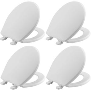 Mayfair Caswell Modern Slow Close Toilet Seat, Durable Plastic Seat, Made in USA, Round, White, 4-Pack