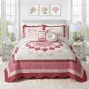 MODERN HEIRLOOM Caroline Embroidered Quilted Bedspread - Lightweight Breathable All Seasons Floral Bedding, Full Size, Red