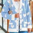 Saodimallsu Womens Oversized Heart Cardigan Color Block V Neck Button Long Sleeve Chunky Valentines Sweaters (Blue, L)