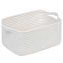 CubesLand Woven Cotton Rope Basket for Laundry, Book, Nursery, Clothes, Shoes, Toys Organizing and Bedroom Home & Living Room Decor, with Durable Handle, Rectangular 14x10x7.08IN White