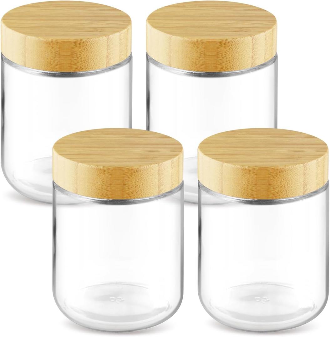 Set of 4 480ml Leakproof Glass Storage Jars with Bamboo Lids Meal Prep Containers for Salad,Pudding,Snacks,Yogurt