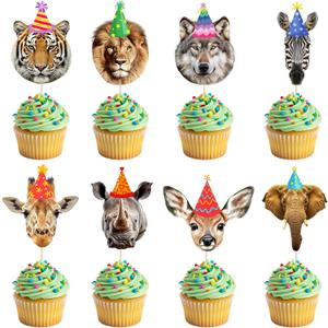 24 PCS Jungle Animals Cupcake Toppers Tiger Lion Zebra Giraffe Elephant Forest Theme Cupcake Picks Safari Animal Theme Baby Shower Kids Wild Animals Birthday Party Cake Decorations Supplies