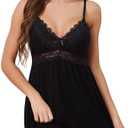 Ababoon Sexy Lingerie Women Lace Modal Sleepwear Chemises V-Neck Full Slip Babydoll Nightgown L