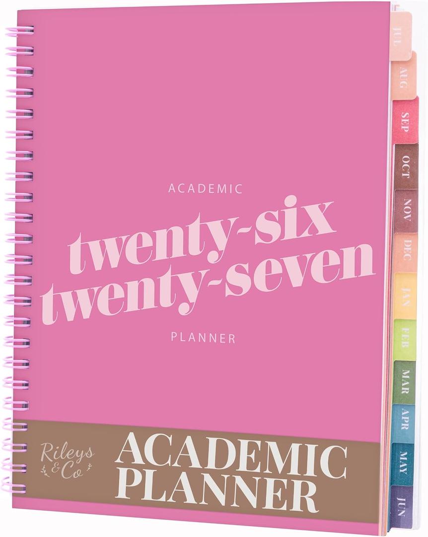 2 x Rileys Academic Planner 2026-2027, Daily, Weekly & Monthly Planner, July 2026 - June 2027, Student Notes Pages, Twin-Wire Binding, Weekly Agenda for School & Work (8 x 6-Inches, Diagonal, Pink)