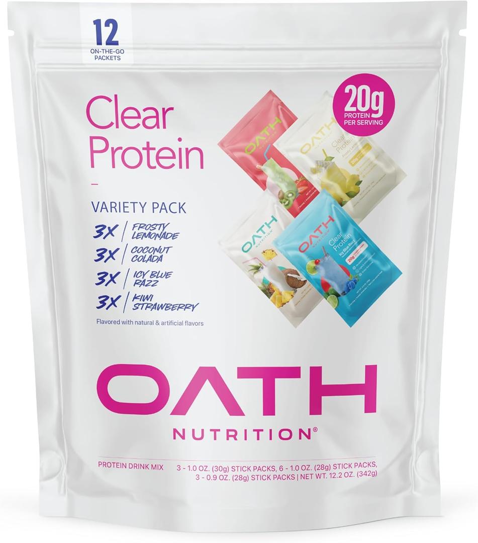 Oath Nutrition Clear Whey Isolate Protein Powder Variety Pack, 12 Pack (EXP 09/19/26)