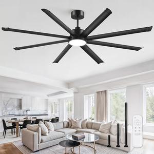 ZMISHIBO 84 Inch Ceiling Fans with Lights, Indoor/Outdoor Industrial Ceiling Fan with 8 Aluminum Reversible Blade, Quiet DC Motor, 3CCT&6-Speed Remote Control, Damp Rated for Living Room/Garage/Gazebo