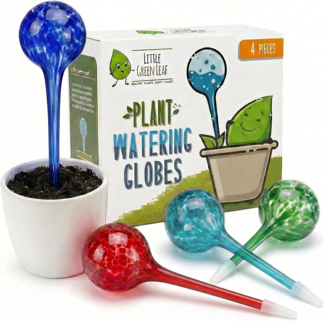 Little Green Leaf Automatic Plant Watering Globes Self Watering Planter Inserts (Set of 4) | Hands Free Multicolor Glass Bulbs | Planter Spikes to Support Indoor & Outdoor Plant Health (350ml)