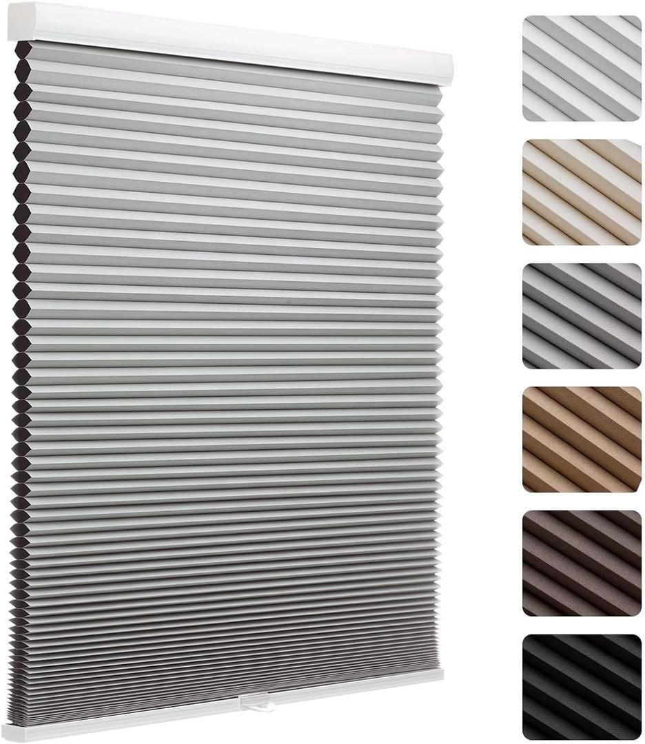 MYshade 1.5-Inch Cellular Cordless Blackout Shades,Thermal Insulating Noise Reducing Waterproof Blinds,Honeycomb Window Treatments for Indoor Light Control (Grey-48 W x 72" H)