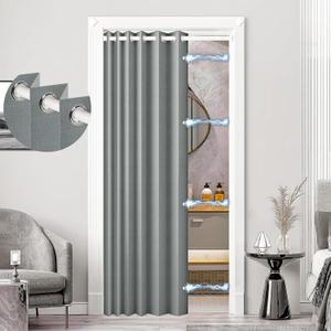 100% Blackout Privacy Door Curtain for Doorway, Magnetic Door Curtain for Closet & Hallway, 1 Panel, W45 x L80, Gray (Grey)