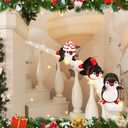 Liliful Set of 3 Christmas Stairway Decoration Resin Holiday Decor Sliding Winter in Snow Carpet with LED Lights and 20 Ribbons for Handrail Decoration Banister Stairway Gift(Penguin) (Black)
