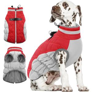 AOFITEE Dog Coat, Warm Dog Jackets for Small Dogs, Dogs Winter Coat with Harness Built in, Reflective Pet Winter Jacket, Waterproof Windproof Puppy Puffer Jacket Fleece Vest, Christmas Red XS