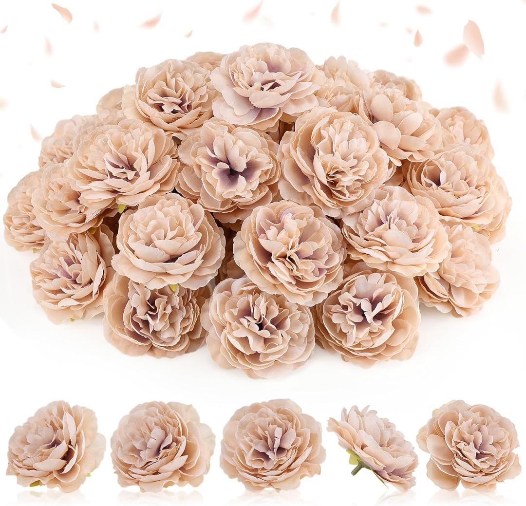 50 Pcs Artificial Flowers, 3.2 Inches Silk Rose Head Flowers Fake No Stem for Wedding Bridal Bouquet Home Floral Decor DIY Centerpieces Arrangements Party Tables Decoration(Nude)