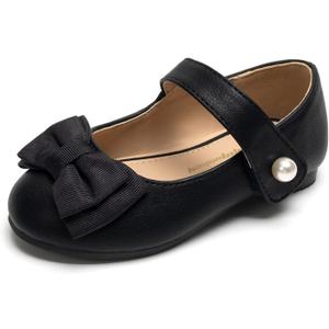 FUNKYMONKEY Toddler/Little Girl Mary Jane Dress Shoes Casual Slip on Ballet Flat (10 Toddler, Black Bowknot)