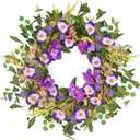 24 Inch Spring Wreaths for Front Door, Summer Door Wreath Outside, Artificial Purple Hydrangea Wreath for Home Wall Indoor Decor