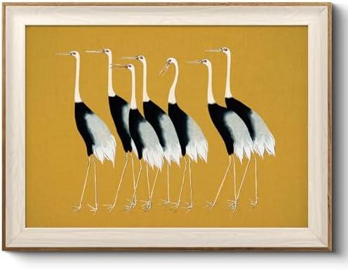 VIYYIEA Framed Wall Art for Living Room, Cranes Canvas Prints, Vintage Home Decor, Animals Painting Picture, Bathroom Wall Decor Gifts for Friends or Family - 16"L x 12"W