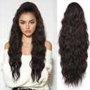 LEEONS 26 inch Drawstring ponytail Extension, Long Wavy pony tails hair extensions for Women - Synthetic Hairpiece Ponytail for Daily Use (Black Brown)