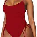Viottiset Women's Ruched High Cut One Piece Swimsuit Tummy Control Bathing Suit Monokini (Large), Red