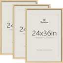 24x36 Poster Frames - 3 Pack, Natural Solid Wood Wide Border Picture Frame, Display 20x30 with Mat or 24 x 36 Without, Vertical & Horizontal Wall Mount