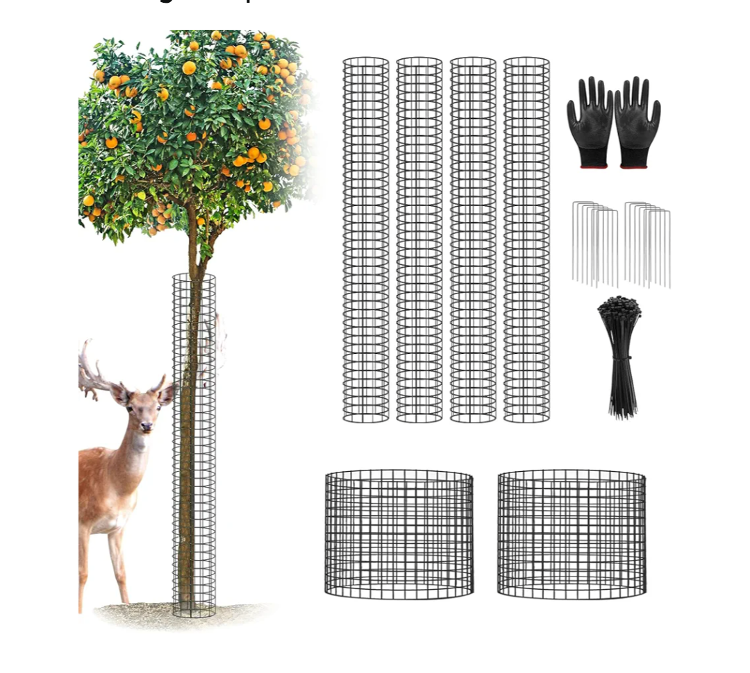Tree Trunk Protector, 36 Pack 22.2 Inches Metal Tree Guards Trunk Protector with Glove & Metal Stakes & Zip Ties, Mesh Tree Bark Protector, Plant Protectors from Deer Animals Lawn Mowers Trimmers