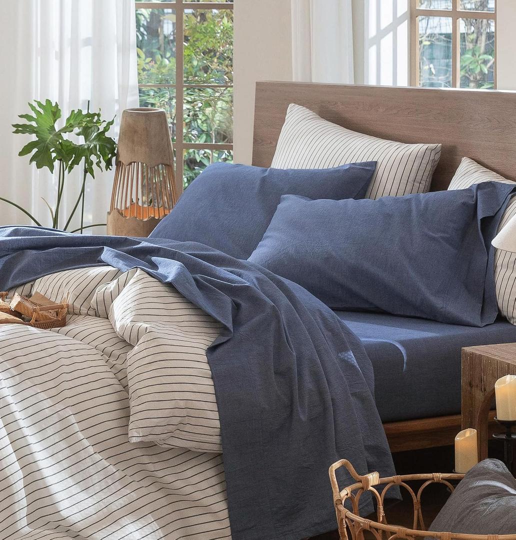 MooMee Sheet Set 100% Washed Cotton Linen-Like Extra Deep Pocket Twin
Relaxed Lived-in Texture. Soft, Breathable & Lightweight Comfort. 15–19" Extra Deep Pocket with All-around Elastic