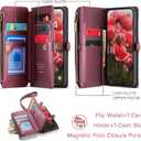 Defencase Compatible with Samsung Galaxy S23 Case Wallet with RFID Blocking Card Holder for Women Men, PU Leather Magnetic Snap Flip Zipper Strap Wallet Phone Case Fit for Galaxy S23 6.1", Wine Red
