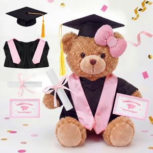 Arrowbash 5 Pcs Pink Graduation Plush Clothes Set for 8 Inches Stuffed Animals Include Graduation Cap, Gown, Shawl, Diploma, Congratulations Card Stuffed Animal Outfit for Grad Party Gift