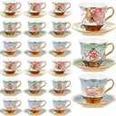 Teenyyou Set of 18 Tea Cups and Saucers Tea Party Decorations Floral Porcelain 5.4 oz British Gift for Women Birthday Party, Church, and Mother's Day (Classic Style)