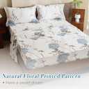 Lady Ann 100% Cotton Floral King Size Sheets Set Deep Pockets, Blue Flowers Printed on Off White Pattern Cotton Cottagecore Bedding Sheets for King Size Bed Cozy Botanical Bed Sheets