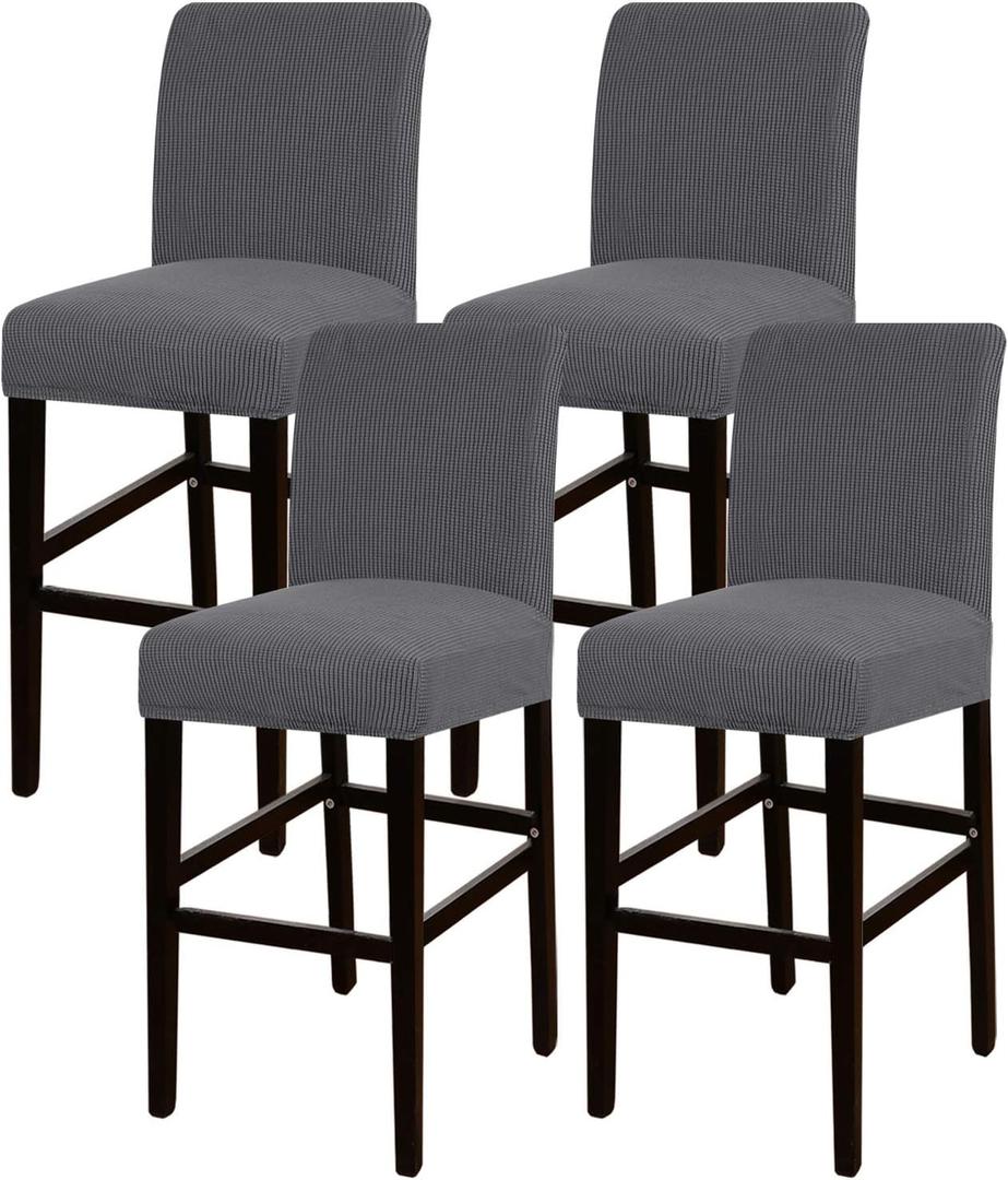 Turquoize Stretch Bar Stool Cover Counter Stool Pub Chair Slipcover for Dining Room Cafe Barstool Slipcover Removable Furniture Chair Seat Cover Jacquard Fabric with Elastic Bottom Set of 4, Gray (Grey)