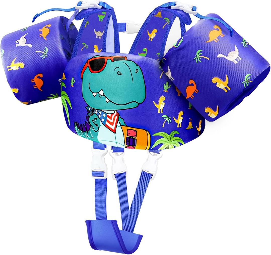 Vvinca Toddler Swim Vest 22-66 lbs, Swim Trainer for Boys Girls with Anti-Chafe Crotch Strap, Floaties for Kids 2-6 Years Old,03-Dinosaurs