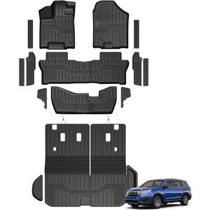 Floor Mats for Honda Pilot 2022-2016, All Weather Floor Mats Trunk Cargo Liner with Backrest Protectors and Door Sill Guards Accessories, Full Coverage Set for 8 Seats (Not Fit Elite Model)