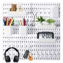 Wall Mount Peg Board Organizer 45pcs Kit, 4 Panels and 41 Accessories Pegboard Wall Organizer with Hooks, Bins, Shelves, DIY Tool Storage Pegboards Kits for Home Office Space Saving (White, 22"22")