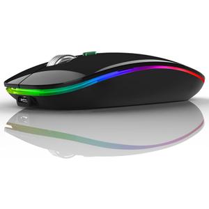 Uiosmuph LED Wireless Mouse, G12 Slim Rechargeable Silent Mouse, 2.4G Portable USB Optical Wireless Computer Mice with USB Receiver and Type C Adapter (Black)