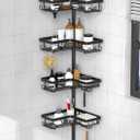 KEGII Corner Shower Caddy Tension Pole - Shower Tension Rod Organizer, Floor to Ceiling Shower Caddy 25-114.2 inch, Towel Rack Corner Waterproof, Black