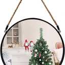 POZINO Round Mirror, 15" Rope Hanging Mirror, Farmhouse Circle Mirrors, Black Metal Frame Wall Mirrors for Bathroom, Bedroom, Living Room, Entryway, Fireplace, Home Decor